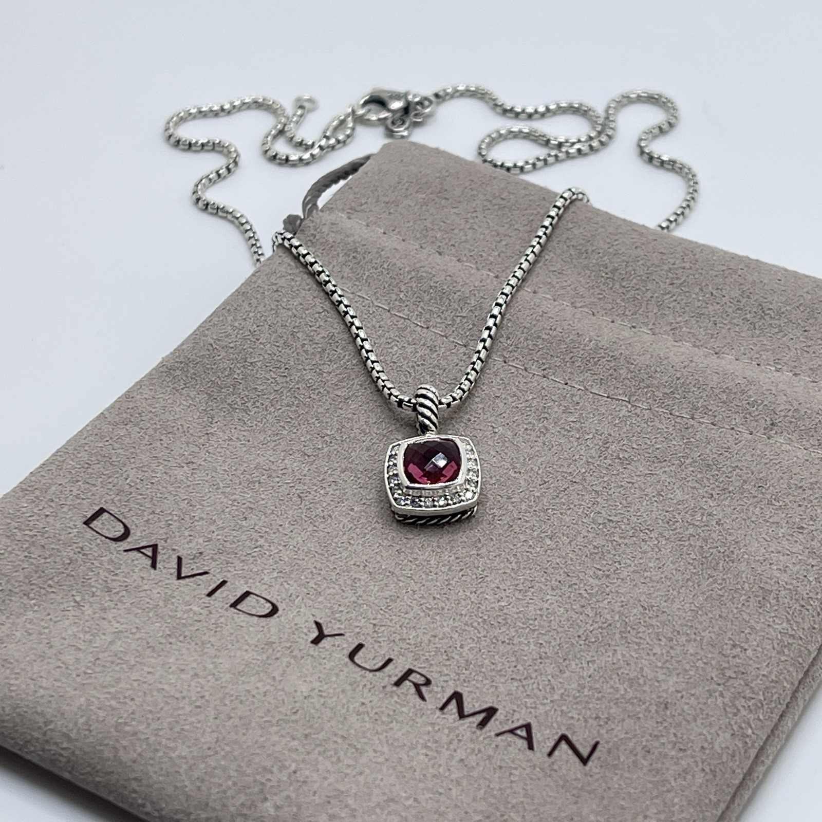 David Yurman Petite Albion Pendant Necklace Pink Tourmaline & Diamonds 16-17′