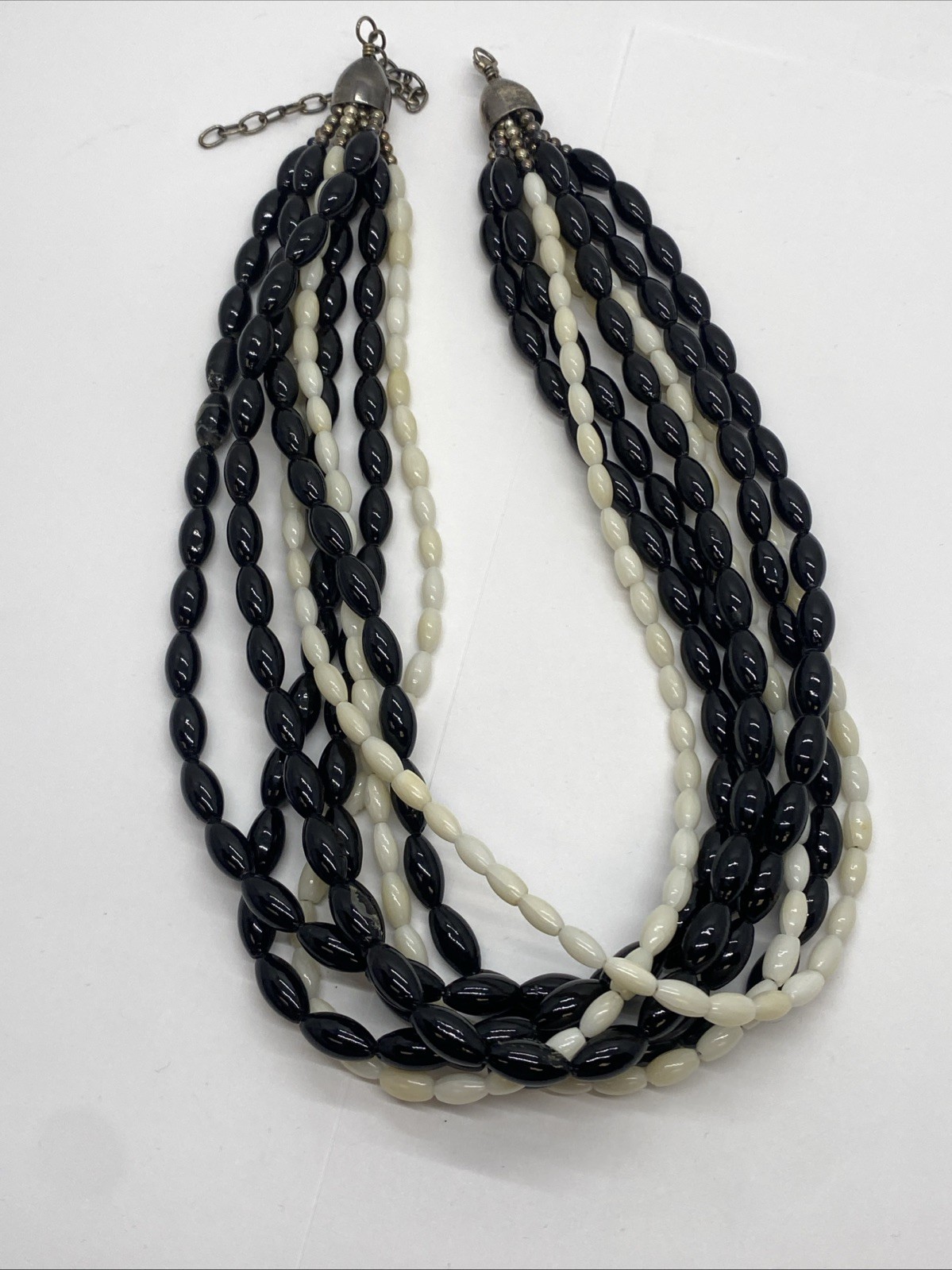 Jay King 8-Strand Multi strand Black & White Coral Necklace 18-20″ adjustable