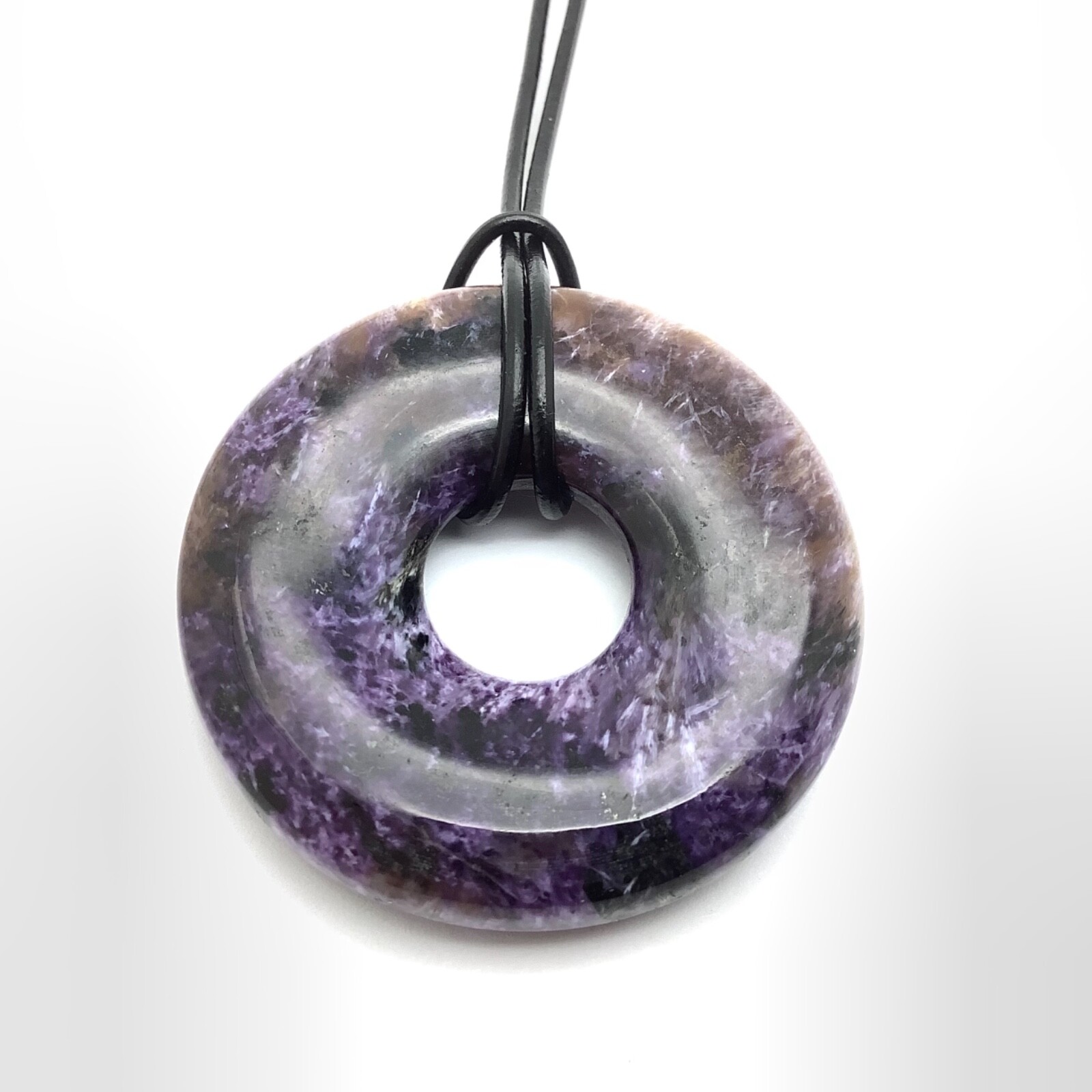 Siberian Charoite Bi Disk Pendant Large & Thick Purple Necklace Siberia 40 mm #9