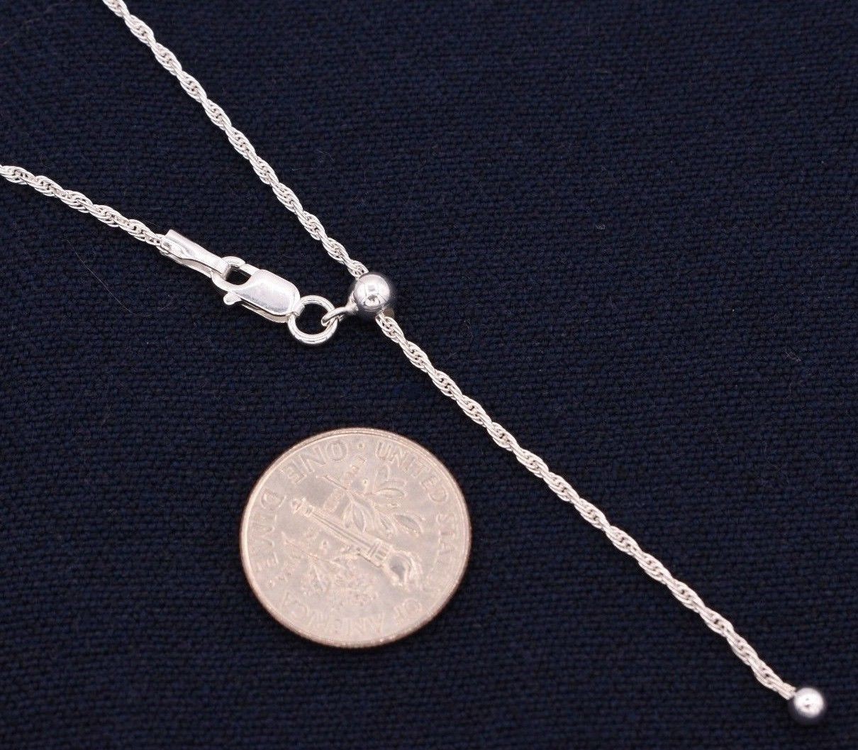 1.2mm Adjustable Twisted Rope Chain Necklace REAL Sterling Silver Up To 24″