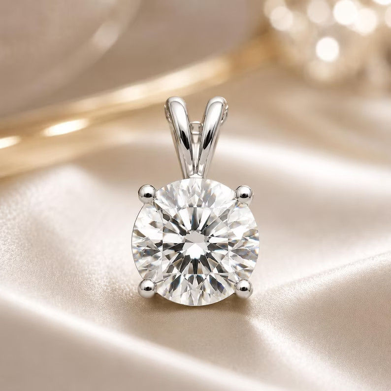 5.00 Ct Round-Cut EF/VS1 Lab Grown Diamond Necklaces & Pendants 14K White Gold