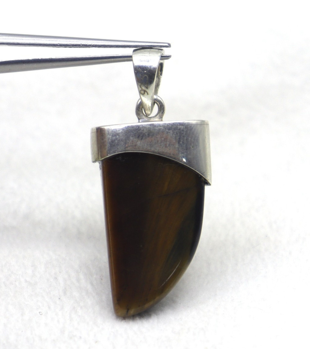 925 Sterling Silver Natural Tiger Eye Brown Color Gemstone 1.3 Inch Pendant