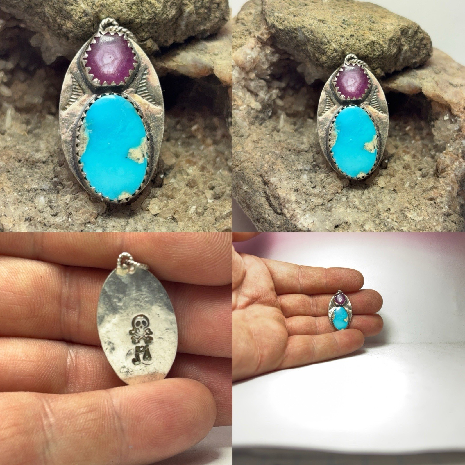 16 Ct Tw Natural Morenci, Arizona Turquoise & Ruby Sterling Silver Gem Pendant