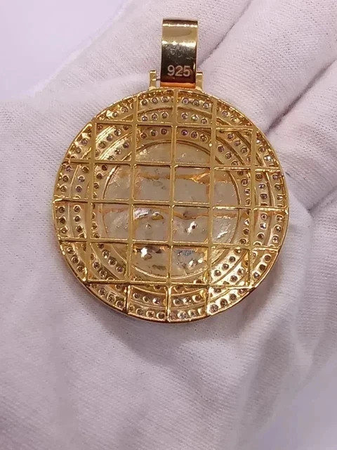 2.34ct Round Cut Lab Created Diamond Coin Men’s Pendant 14k Yellow Gold Plated