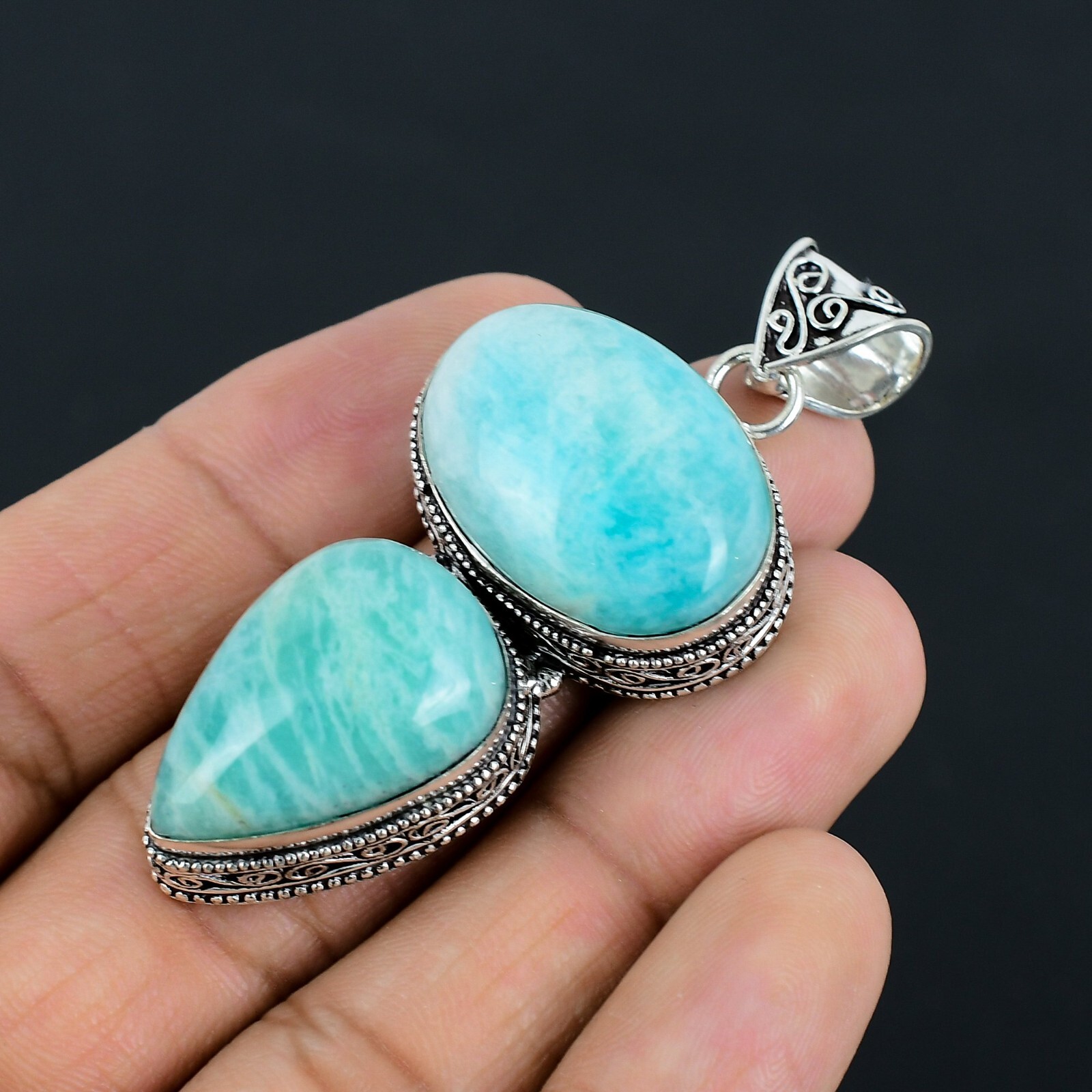 Amazonite Gemstone Handmade 925 Sterling Silver Jewelry Pendant For Gift,S