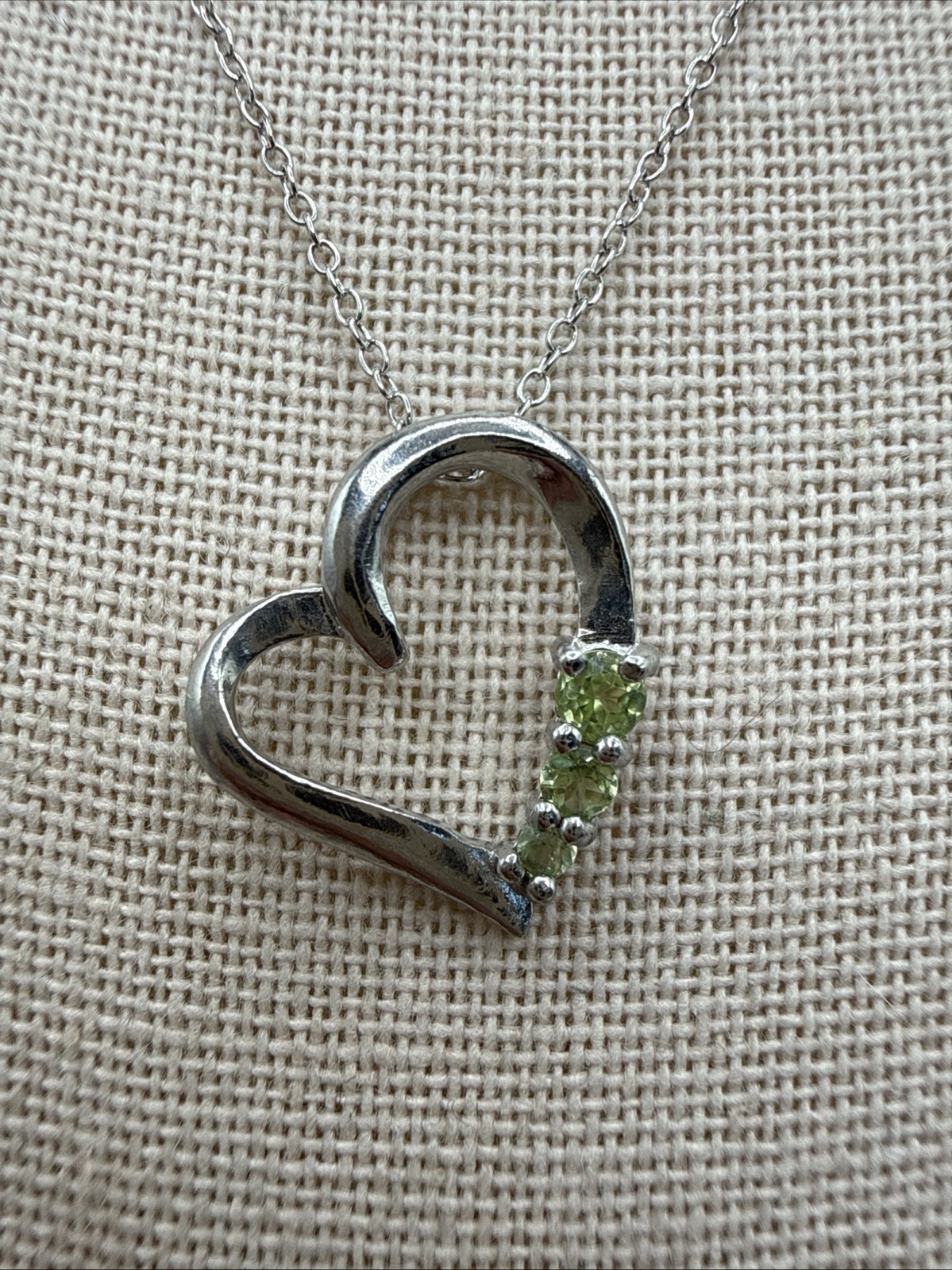 Beautiful Natural Green Peridot Sterling Silver 925 Heart Necklace 18”