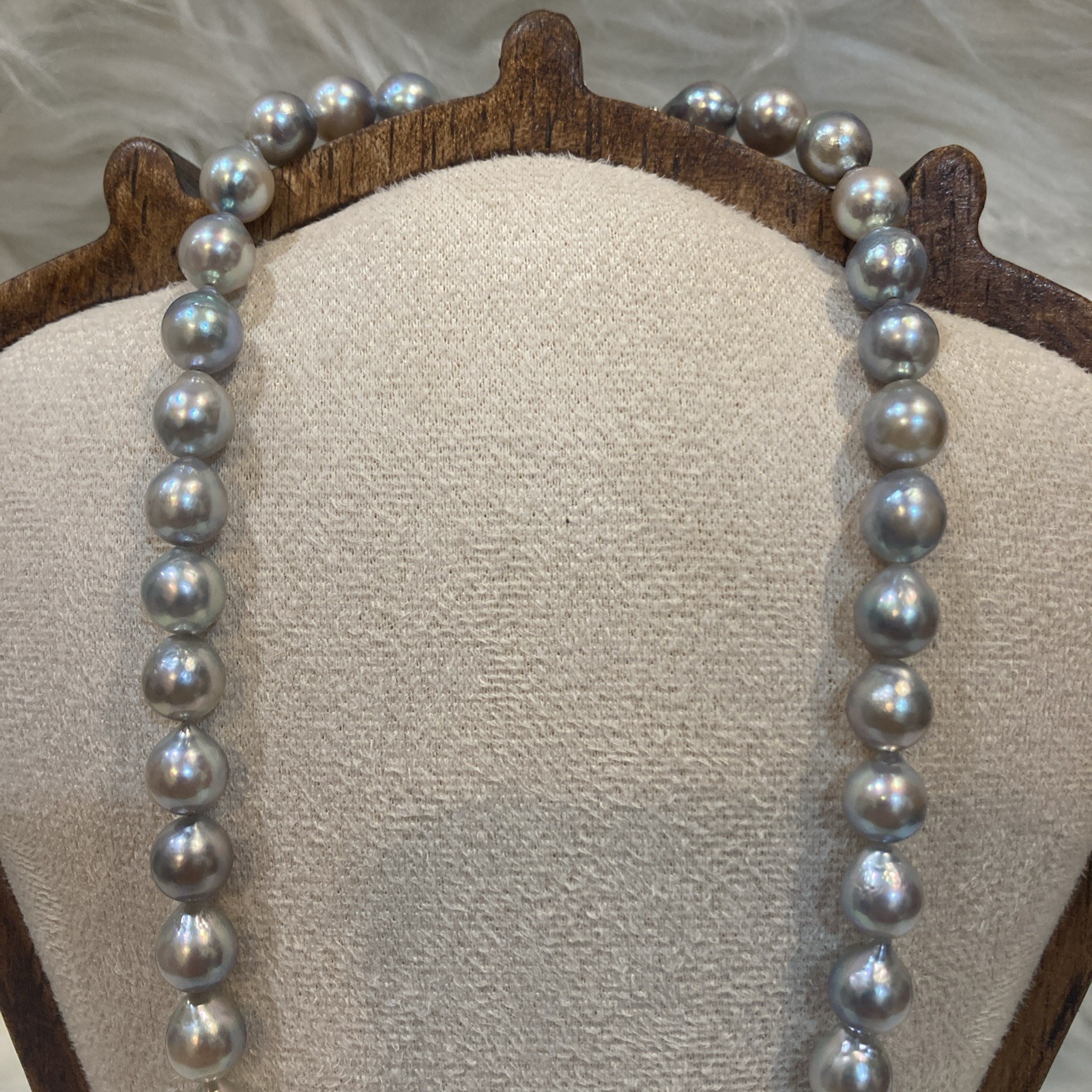 Akoya Gray Pearl Necklace 7.5-8mm 43cm 35g Silver Clasp Japan