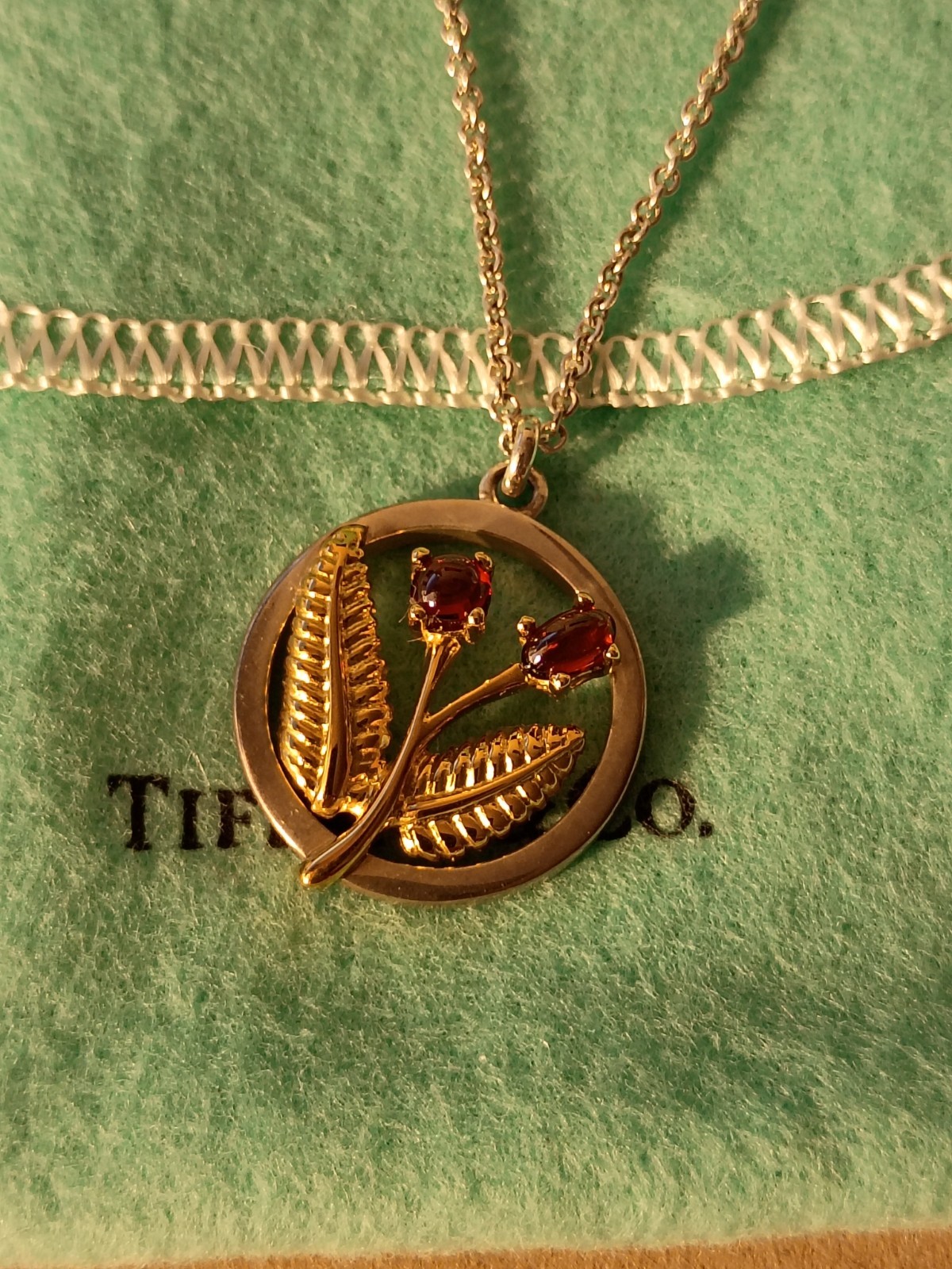 Tiffany & Co. Combi Flower Necklace SV925 18K YG750 Red Stone Mint w/Tags