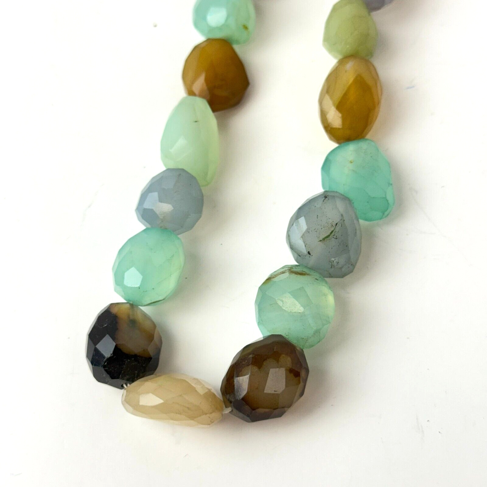Vintage Natural Multicolor Gemstone Faceted Beads 21″ Necklace Blue Yellow Clasp