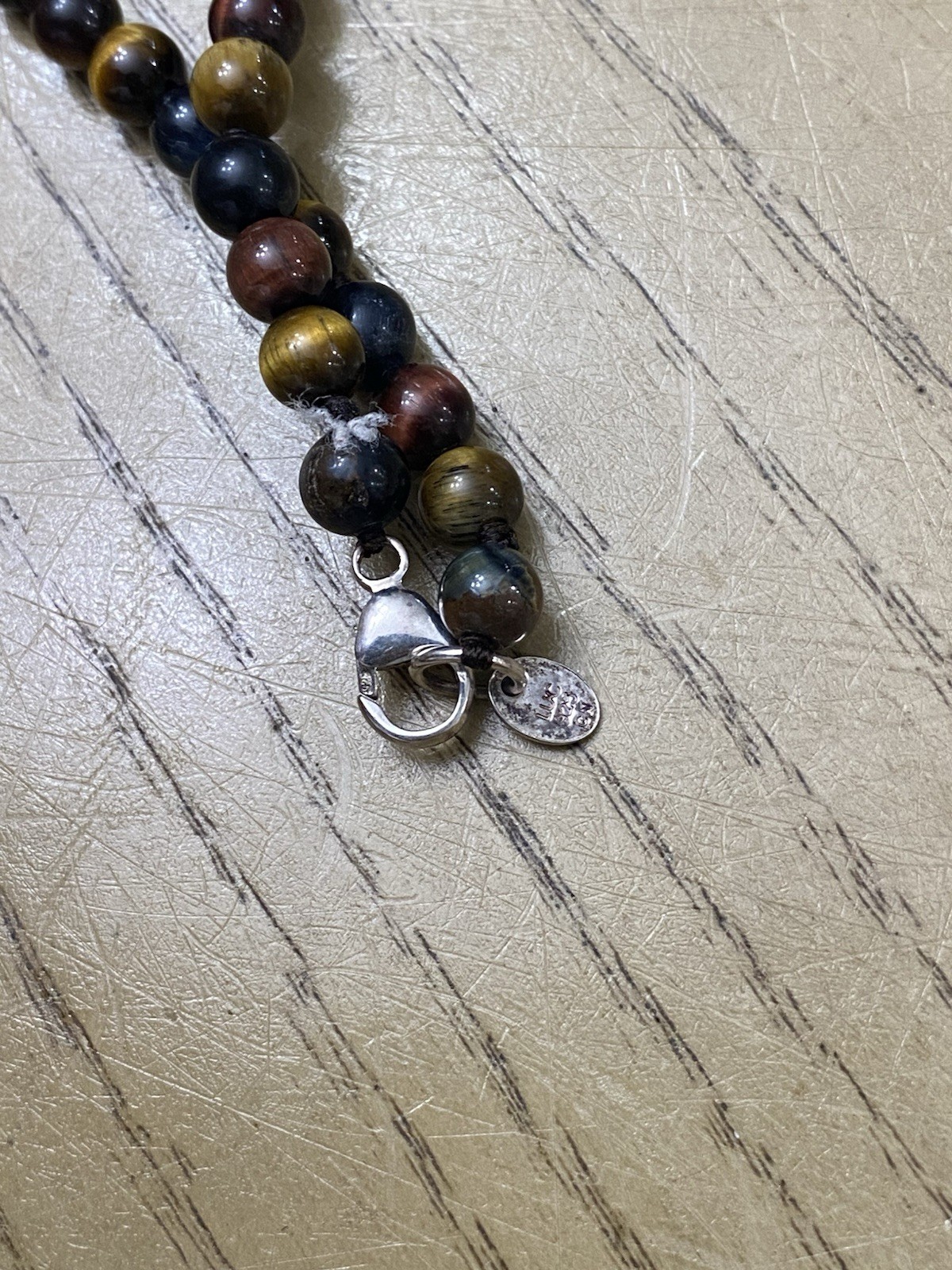 Lucas Lameth LUC 925 Sterling Silver Tiger’s Eye Beaded Link Necklace 26”