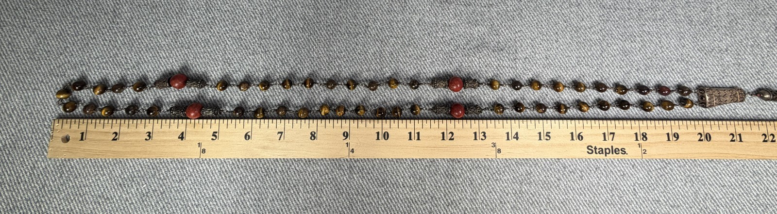 James Avery Retired Openwork Celtic Cross Tiger Eye Coral Bead Necklace 925