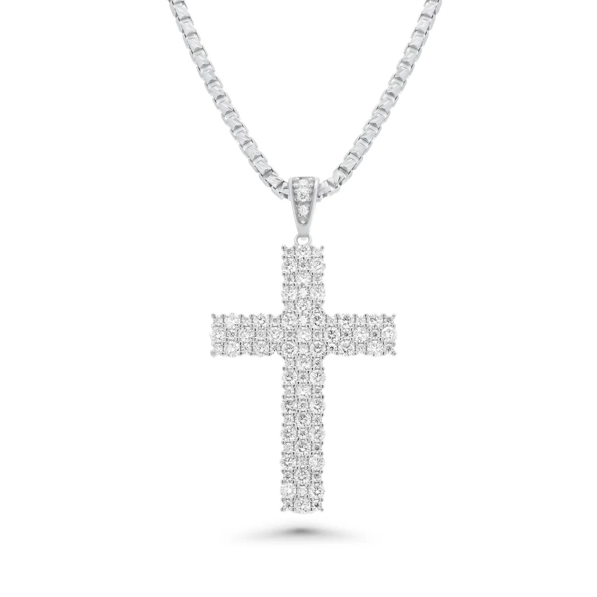 GRA Moissanite Iced Out Cross Pendant • 925 Sterling Silver Rhodium • Large 44mm