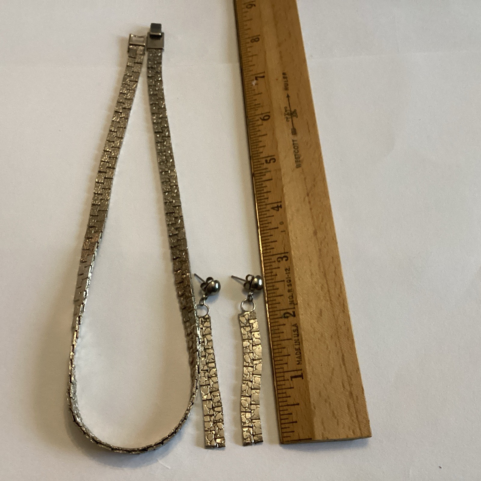 Thick Hammered Panel Sterling Silver Necklace W/Matching Dangle Earrings 49g