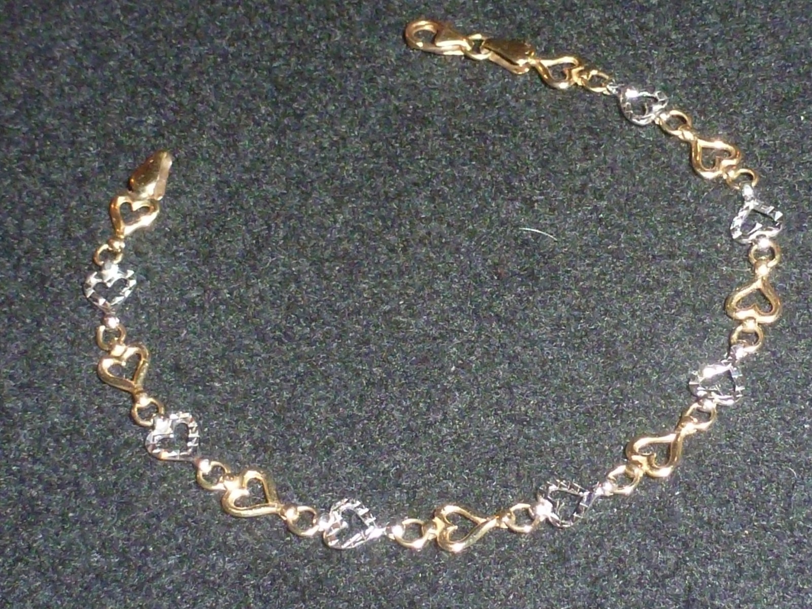 10K SOLID YELLOW & WHITE GOLD DIAMOND-CUT HEARTS TENNIS BRACELET – 7″ – 3.32 G