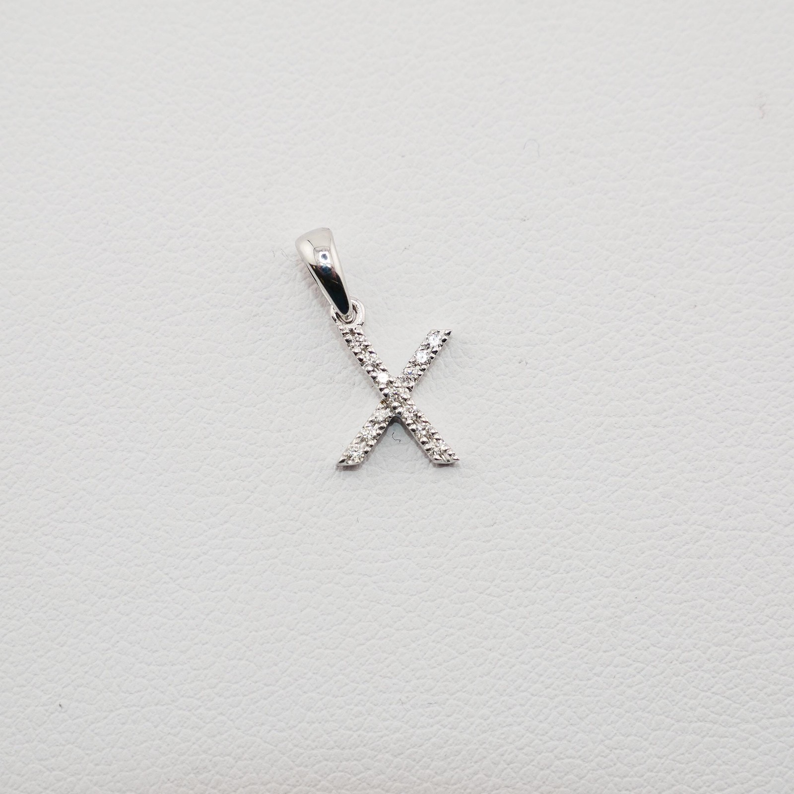 14K Small White Gold Diamond Initial Pendants | Available Letters W-X-Y-Z