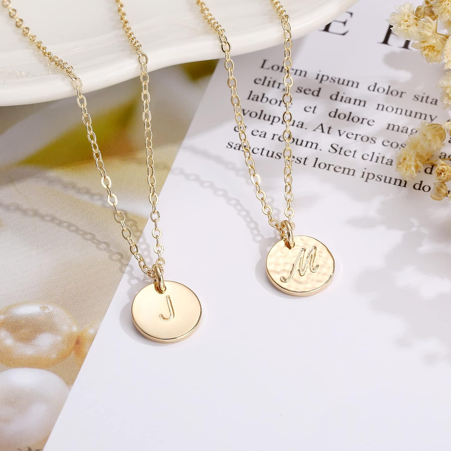 Disc Initial Necklaces for Girls Women – 14K Gold Plated/14K Rose Gold Plated/S9