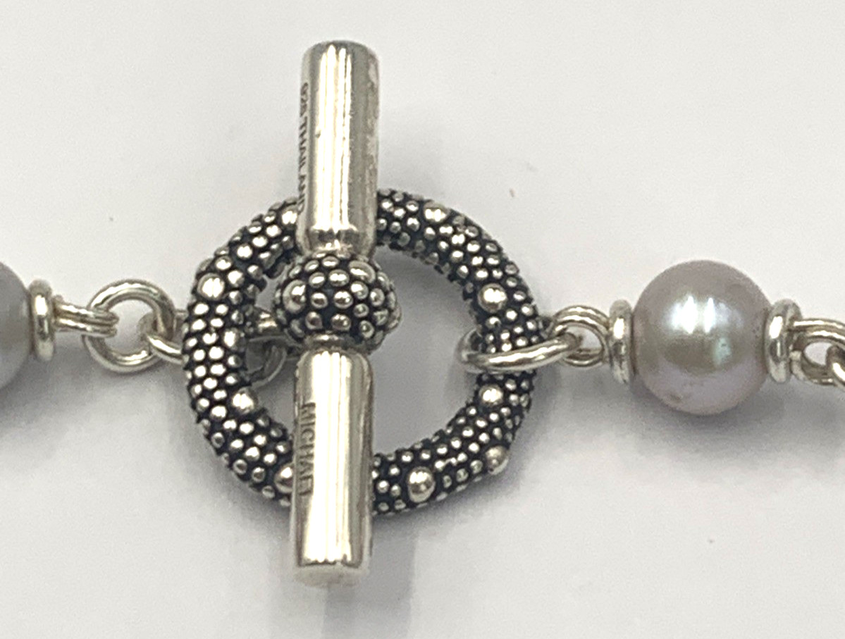 Michael Dawkins Sterling Silver and Gray Pearl Necklace 18″