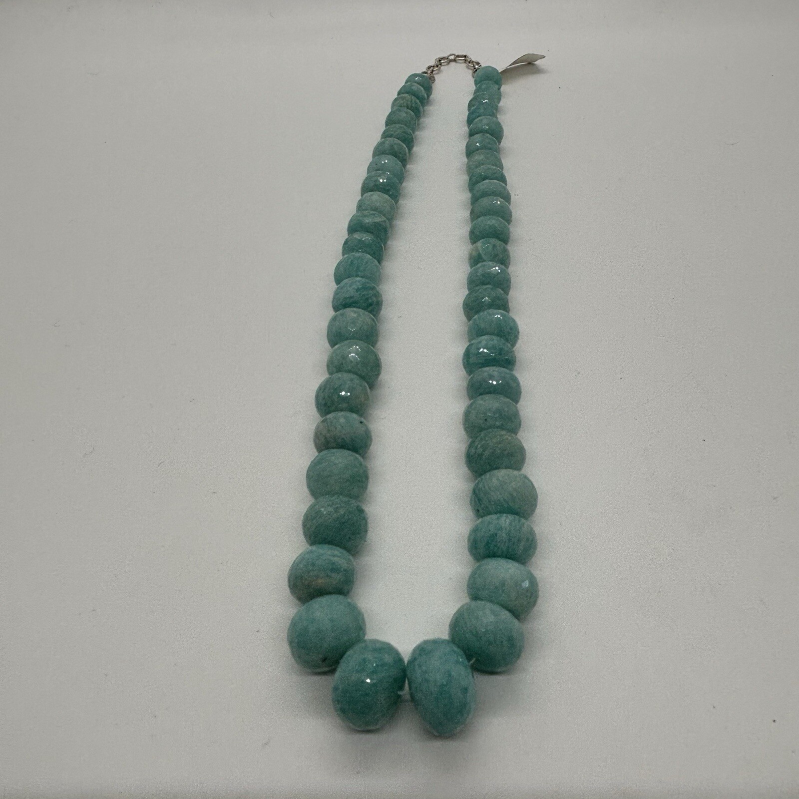 Amazonite Beaded Necklace Natural Gemstone Blue Stone Beads 16” Silver Clasp NEW