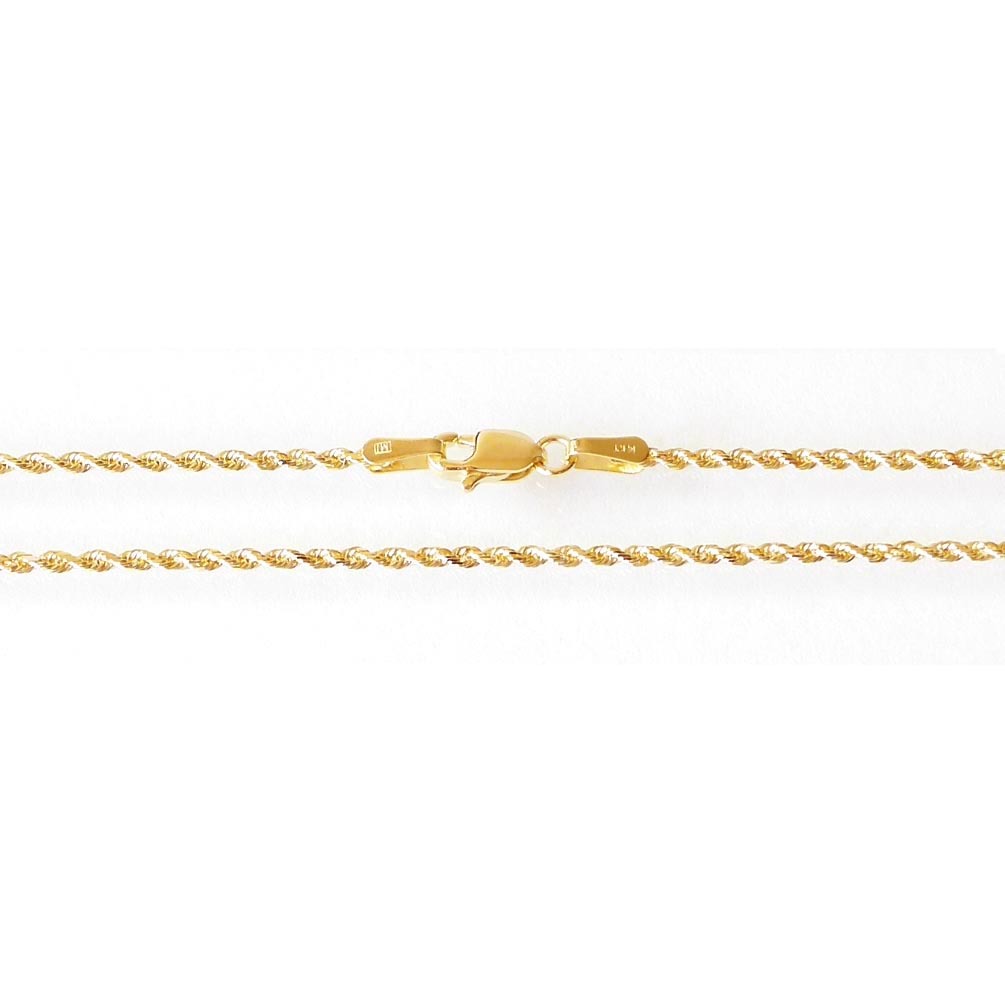 14K Solid Yellow Gold Rope Chain 2.5 Grams W: 1.2 mm L: 16 inches(40 CM)N-1104-1