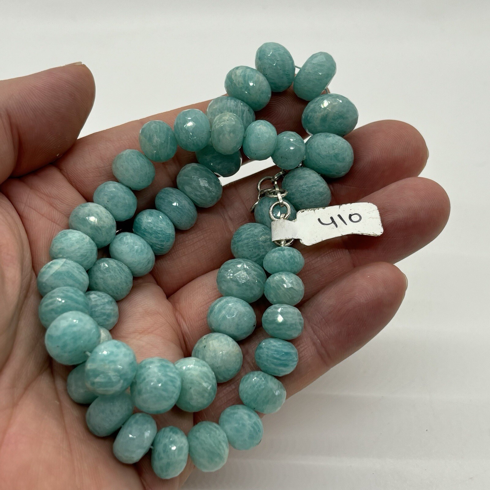 Amazonite Beaded Necklace Natural Gemstone Blue Stone Beads 16” Silver Clasp NEW
