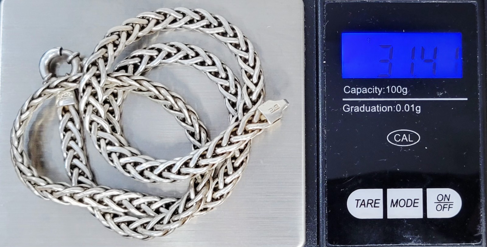 Solid Sterling Italian Foxtail Necklace Luxurious 18″ 31.4 Grams Stamped 925 OTC