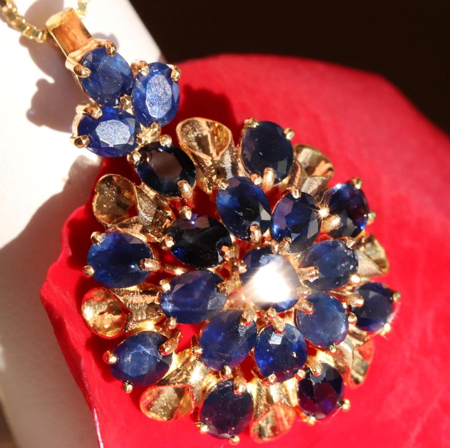14k yellow gold pendant 4.00ct ceylon sapphire charm handmade 1920s antique 3.2g