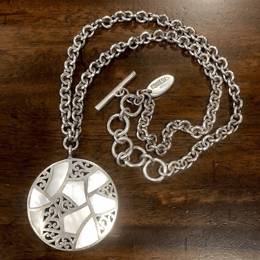LOIS HILL Mother of Pearl Inlay Sterling Silver Cutout Pendant Toggle Necklace