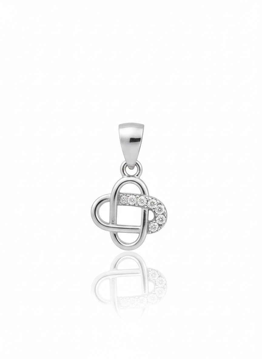Silvara PDT-4 925 Sterling Silver Bow Circle Pendant with Blue & White Stones