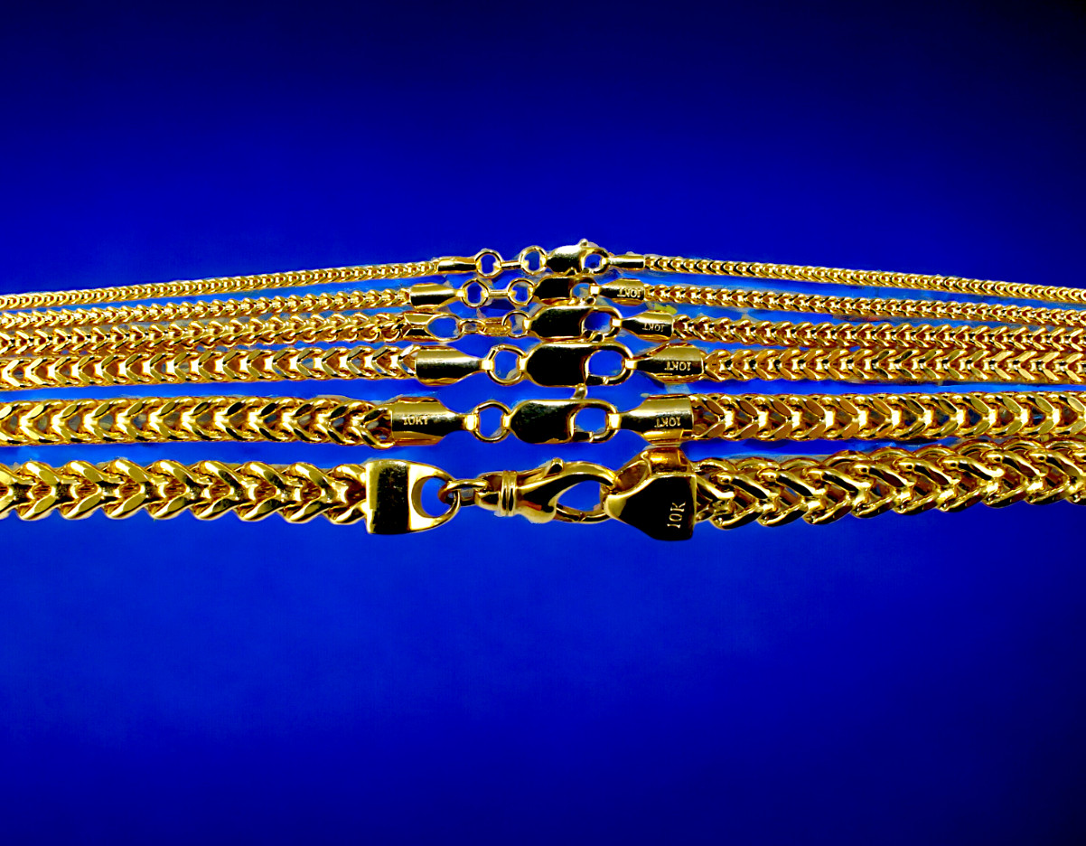 10K Yellow Gold Franco Box Square Chain Necklace Real Gold 2mm-7mm 16″-30″