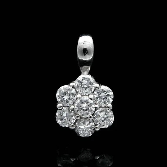 925 Sterling Silver 1 CT Round Cut Real VVS1 Moissanite Flower Pendant Necklace