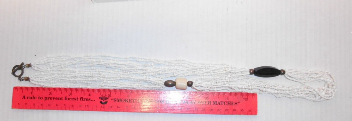 SILPADA Bamboo Coral Black pen shell & White Seed Bead Multi-Strand 32″ Necklace
