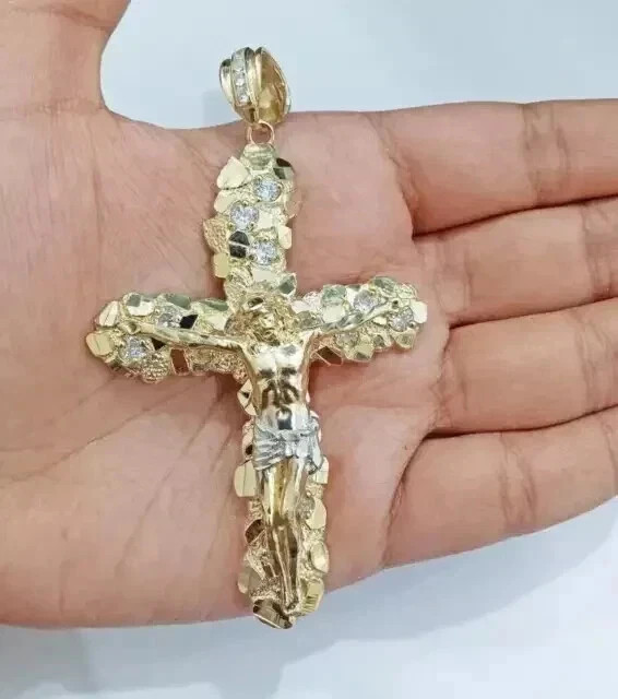 1 Ct Round Lab Created Diamond Jesus Cross Men’s Pendant 14K Yellow Gold Plated