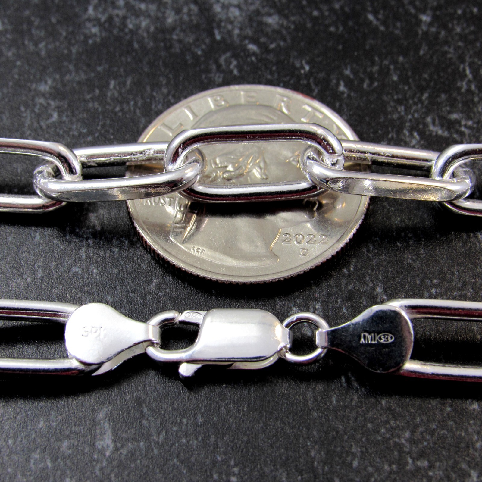 Solid 925 Sterling Silver Italian Paperclip Rectangle Chain Necklace or Bracelet