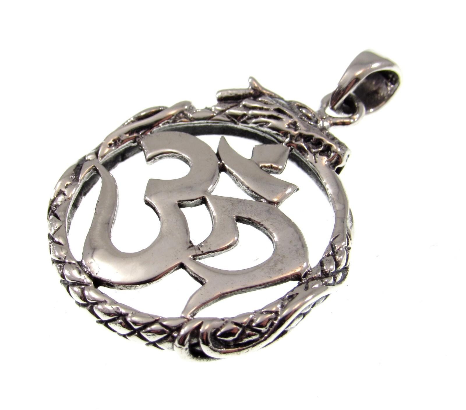 Solid 925 Sterling Silver Snake/Serpent/Dragon OUROBOROS OM / OHM / AUM Pendant