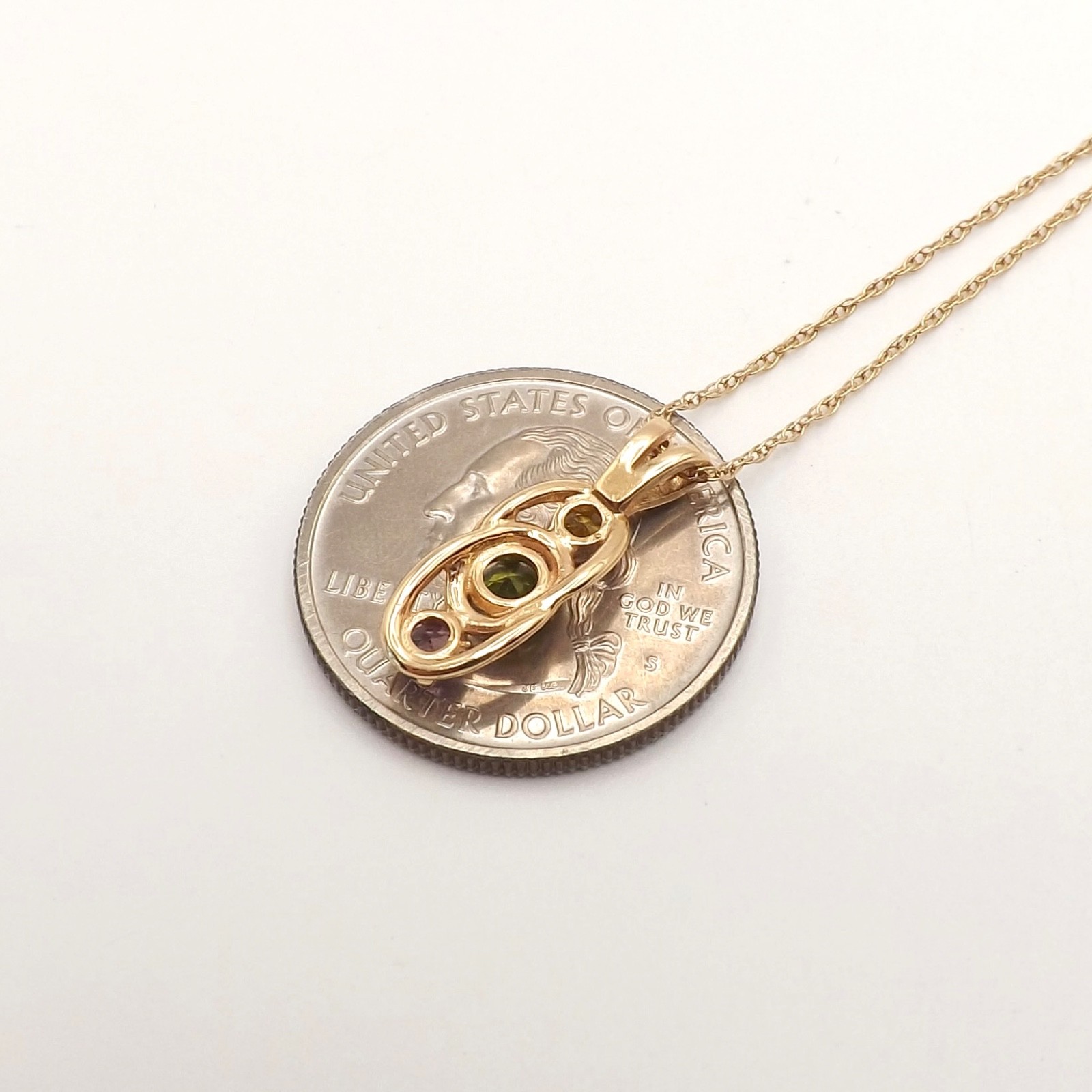 14k Gold 3 Stone Mothers Grandmothers Infinity Necklace Charm Pendant 21in