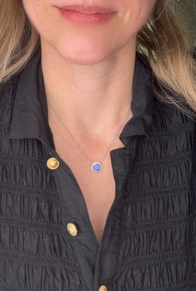 Tiffany & Co. Tanzanite Diamond Halo Solstice Necklace Platinum 16.25in
