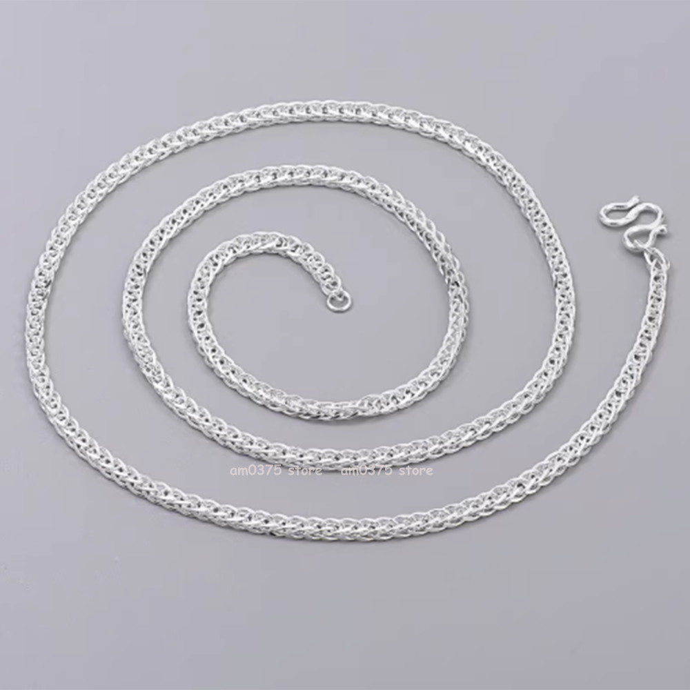 Pure 999 Fine Silver Chain Men Women 3.5mm/4mm Square Wheat Necklace Snake Link