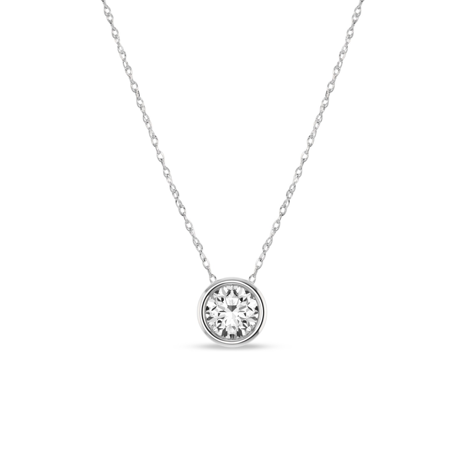 Round Cut Lab Grown Diamond Bezel Set Solitaire Pendants in 14K Gold GH-SI2