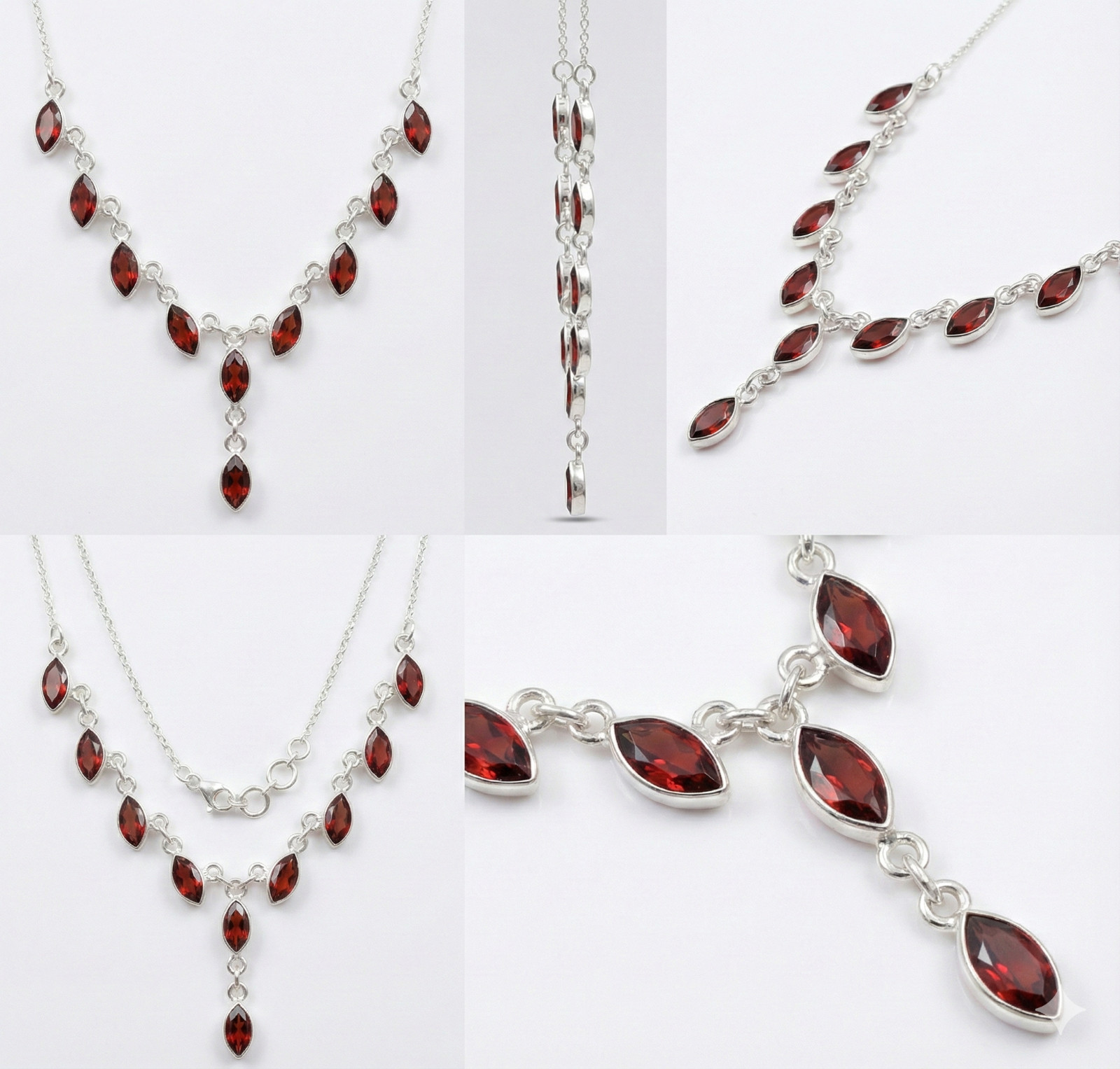 Red Garnet Gemstone Handmade 925 Sterling Silver Jewelry Necklace Size-22″