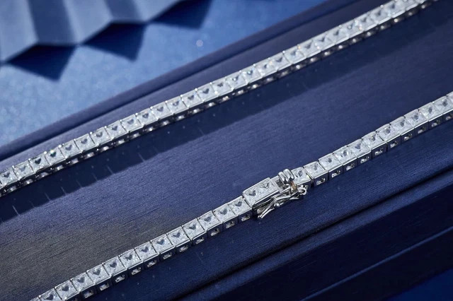 45 ct Lab Created Princess Cut Diamond 14K White Gold Plated 4mm Tennis Necklace