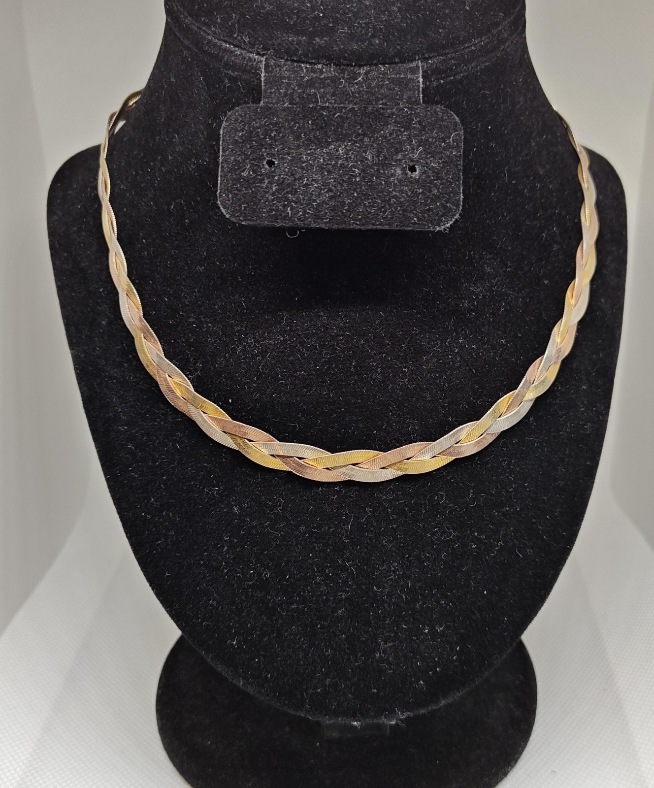 HAN Italy 925 Sterling Silver Tri Color Braided Necklace 18g Yellow Rose White