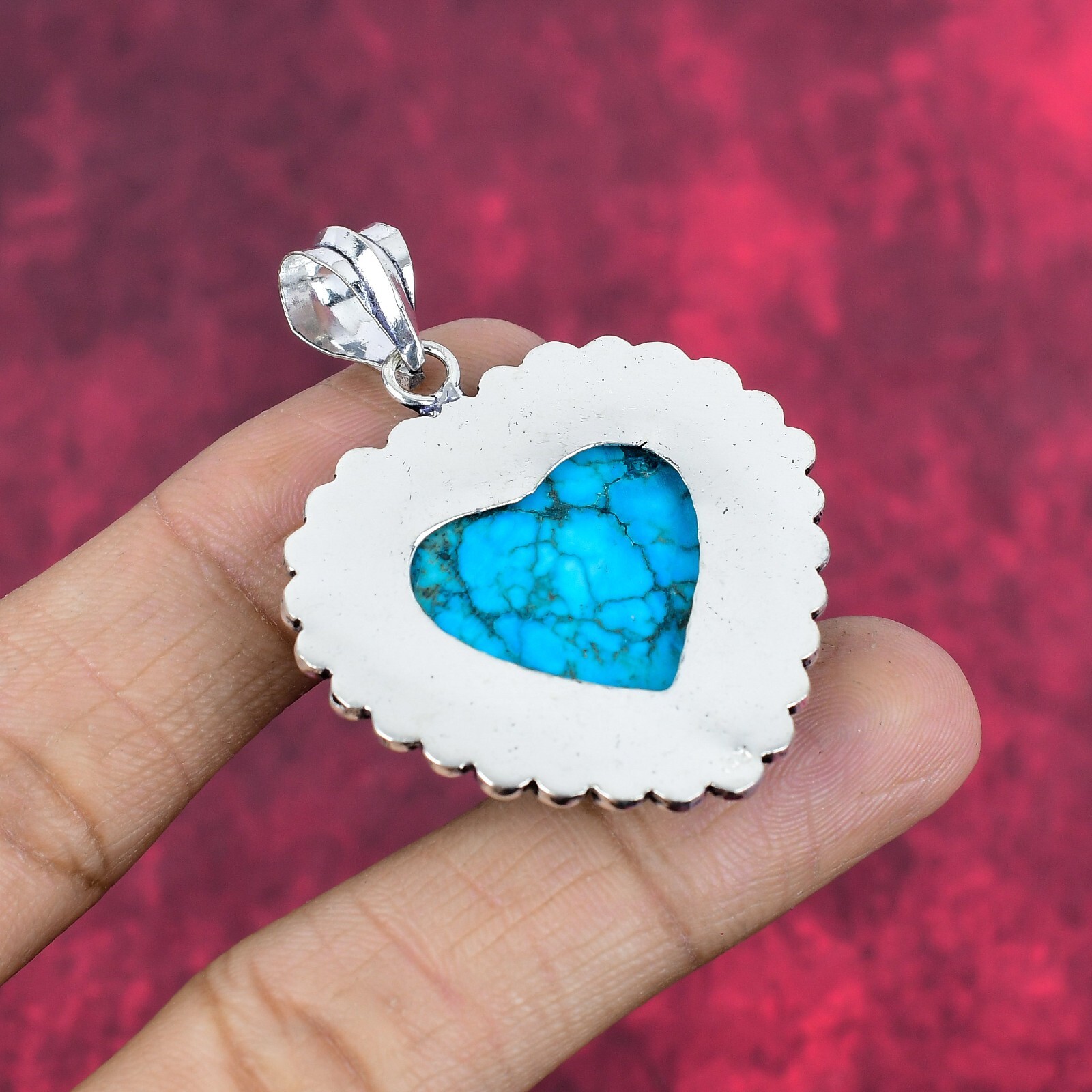 Blue Turquoise Gemstone Handmade 925 Sterling Silver Pendant Jewelry