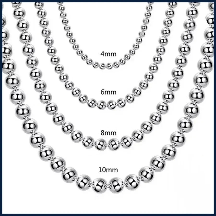 925 Sterling Silver Smooth Beads Ball Chain Necklace 4MM/6MM/8MM/10MM Jewelry