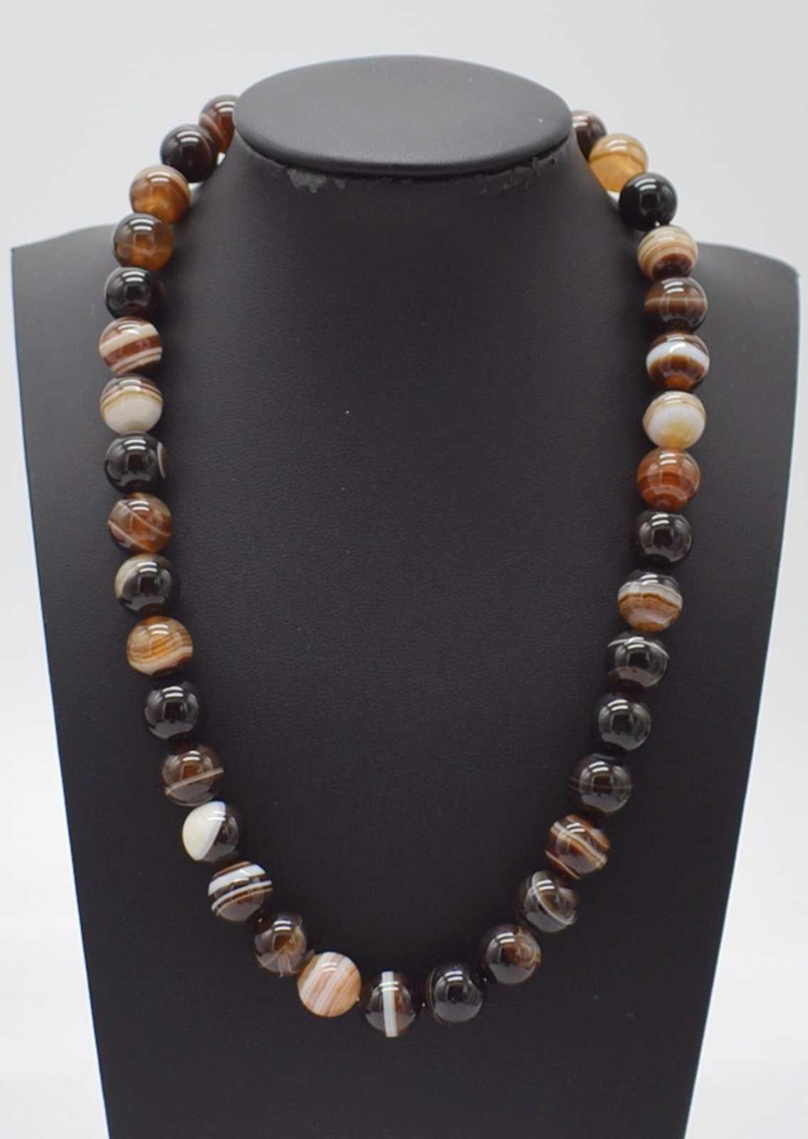 Natural Beautiful 10mm Brown Striped Agate Round Gemstone Beads Necklace 16-32in