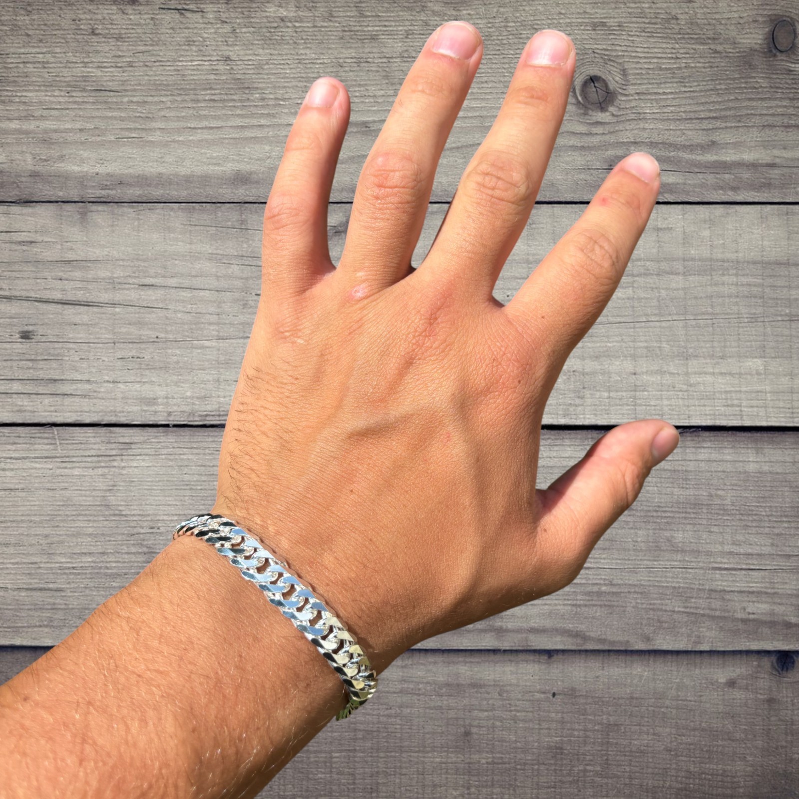10mm Double Curb Link Bracelet – Real Solid 925 Sterling Silver MADE IN ITALY