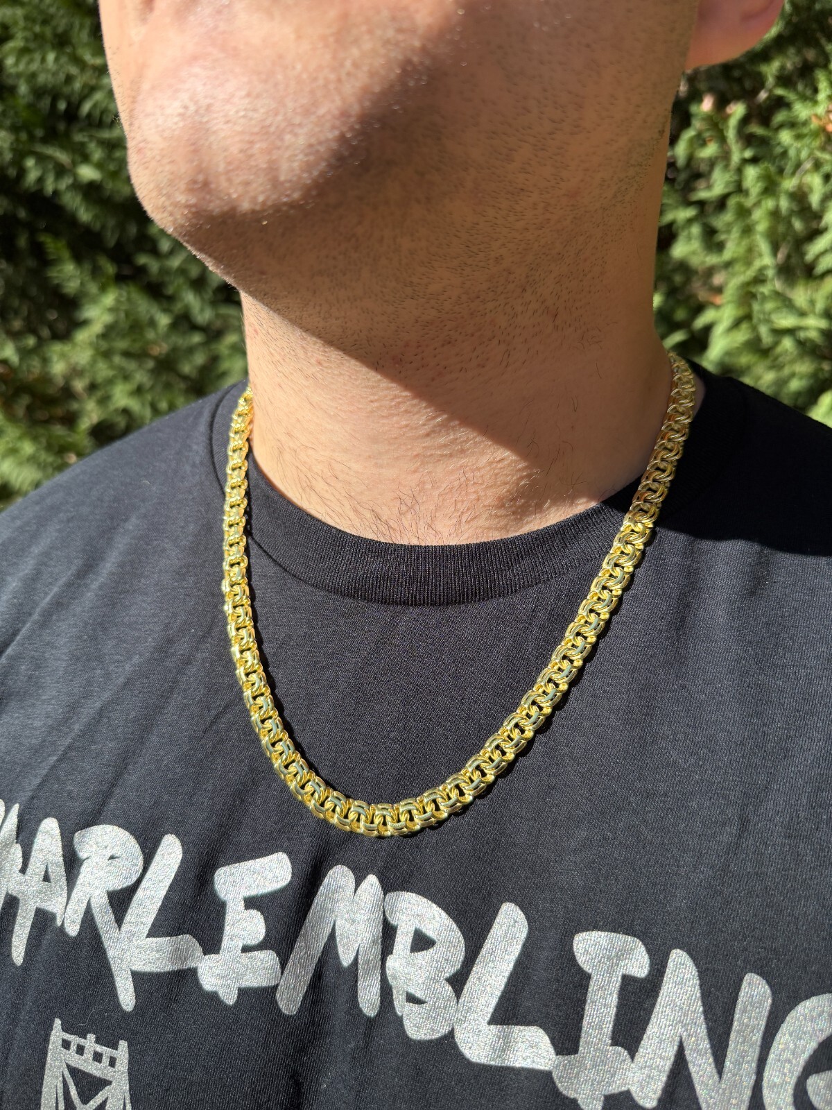 Handmade 9mm Bismark Garibaldi Chino Chain 14k Gold Over 925 Silver Necklace