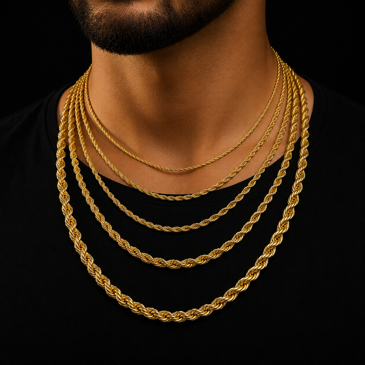 1MM to 10MM 10K Yellow Gold DIAMOND CUT ROPE Chain Necklace 16″-30″