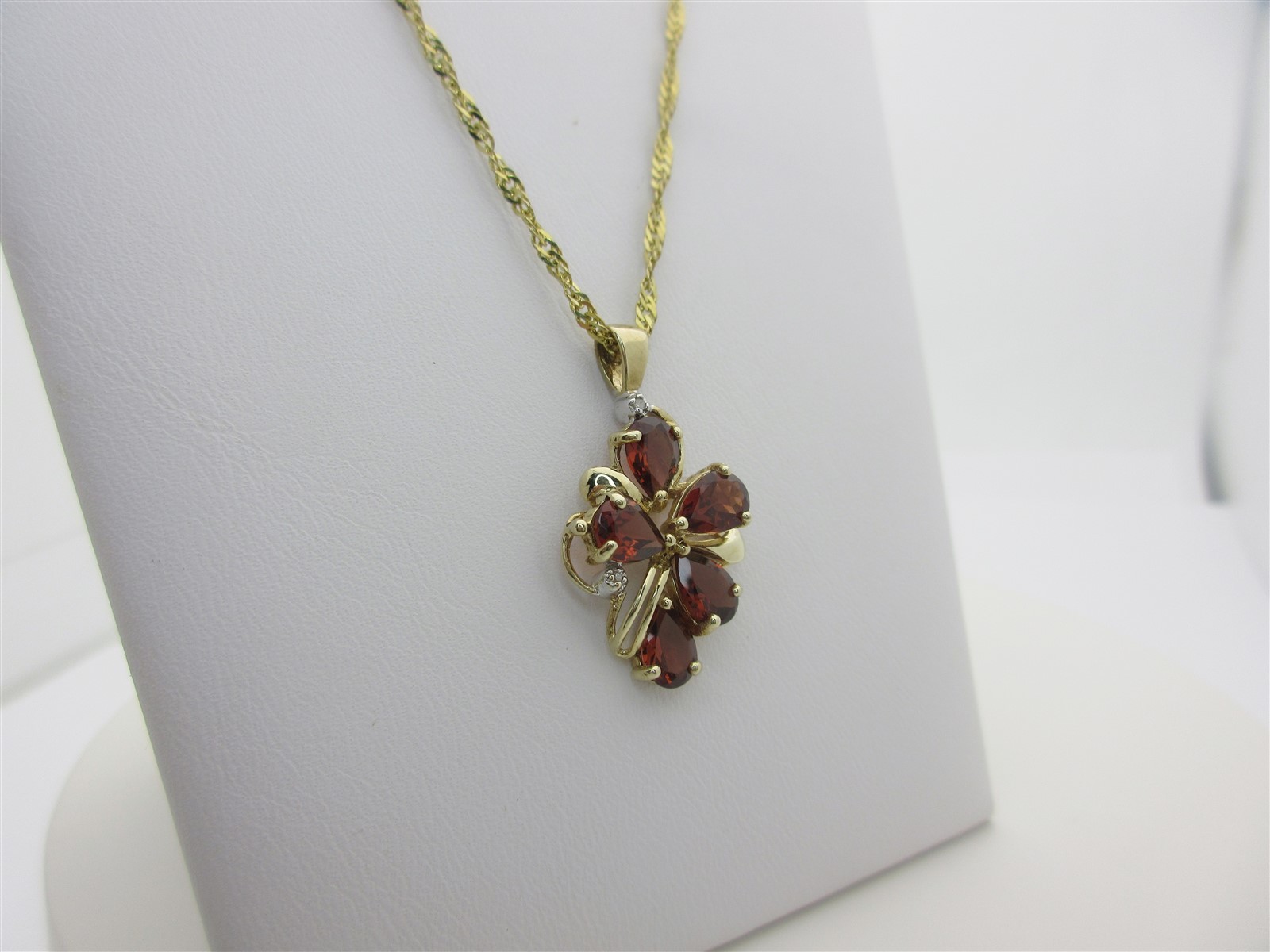 Garnet Diamond Necklace Red Garnets 10K Solid Gold January Birthstone 20″ N273