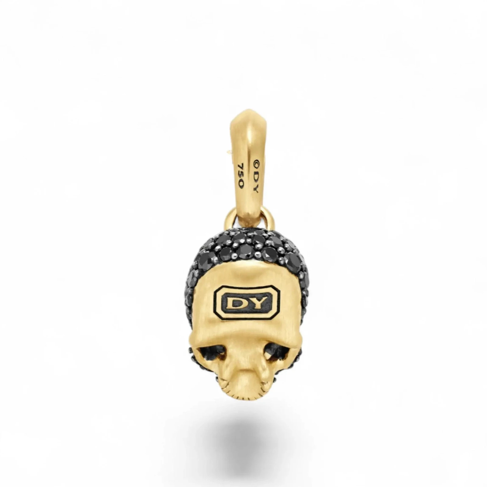 David Yurman Memento Mori Skull Pendant 18K Yellow Gold Black Diamond Pave, Ruby