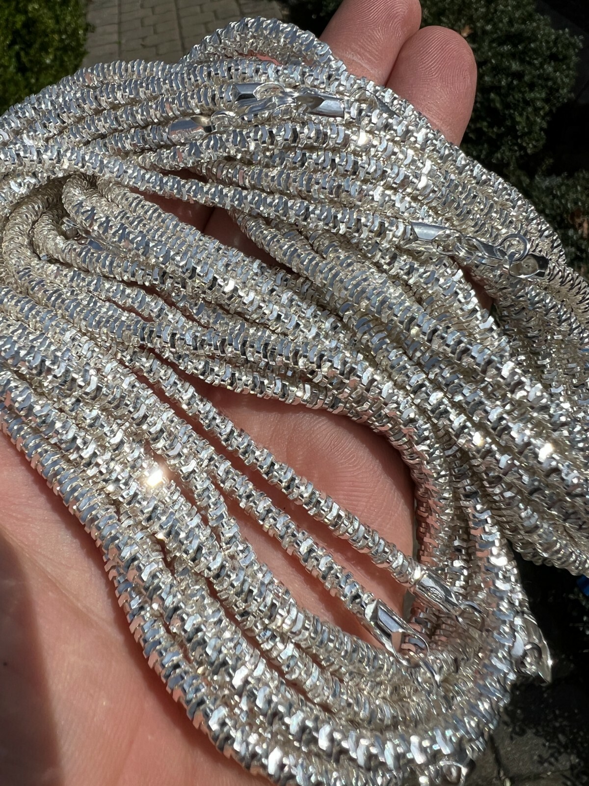 Real 925 Sterling Silver Diamond Cut Sparkle Ice Rope Chain Necklace 4mm 16-30″
